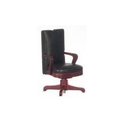 Dollhouse Mahogany Black Leather Swivel Desk Chair Office Study Furniture $38.87 Dollhouse Accessories