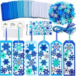 24 Sets Christmas Craft Kits Winter Crafts DIY 3D Christmas Snowflake Bookmarks Art Sets Snowflake Foam Stickers Arts and Cra...