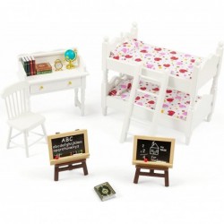 Miniature Dollhouse Furniture 1 12 Scale - Wooden Dollhouse Bed Set - Doll House Furniture Toys Incl Doll Bed Desk Books blac...