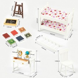 Miniature Dollhouse Furniture 1 12 Scale - Wooden Dollhouse Bed Set - Doll House Furniture Toys Incl Doll Bed Desk Books blac...