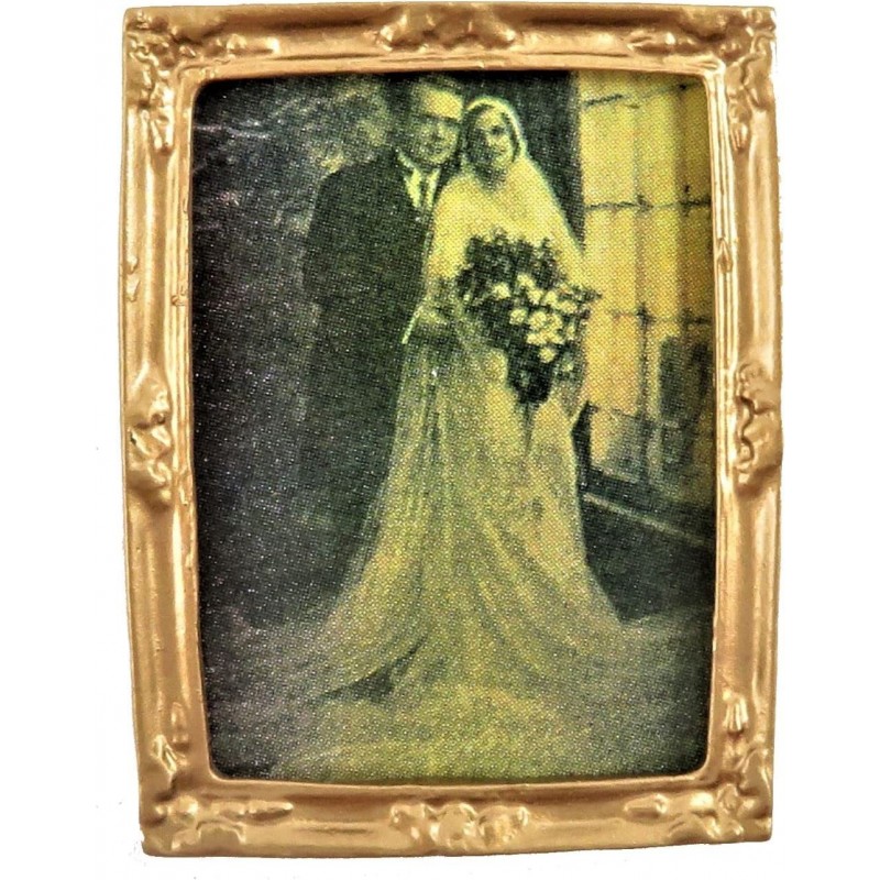 Dollhouse Old Fashioned Wedding Picture in Gold Frame 1:12 Miniature Accessory $17.27 Dollhouse Accessories