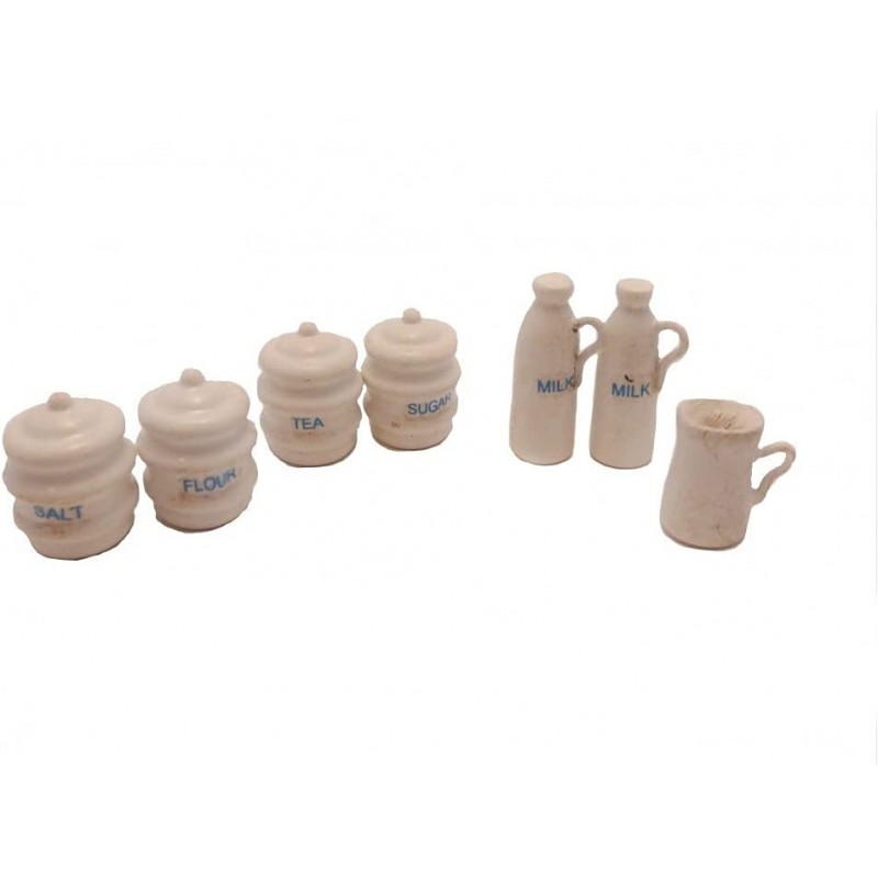 Melody Jane Dollhouse White Canister Set Storage Jars & Jugs Kitchen Accessory $26.88 Dollhouse Accessories