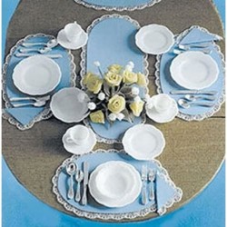 Dollhouse Miniature Chrysnbon Dishes and Silver 4 placesettings Mini-kit $33.88 Dollhouse Accessories