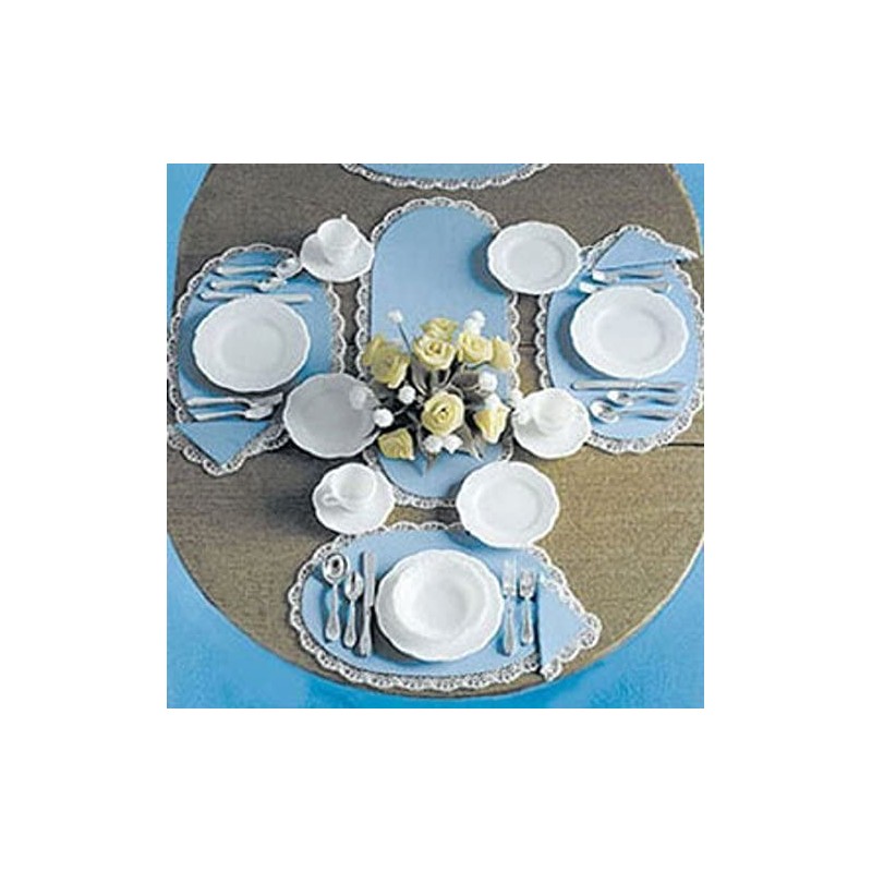 Dollhouse Miniature Chrysnbon Dishes and Silver 4 placesettings Mini-kit $33.88 Dollhouse Accessories