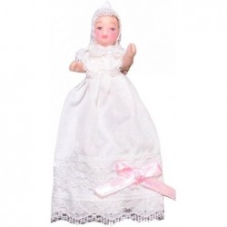 Dollhouse Baby in Christening Gown Miniature Victorian Porcelain People Pink $28.62 Dollhouse Accessories