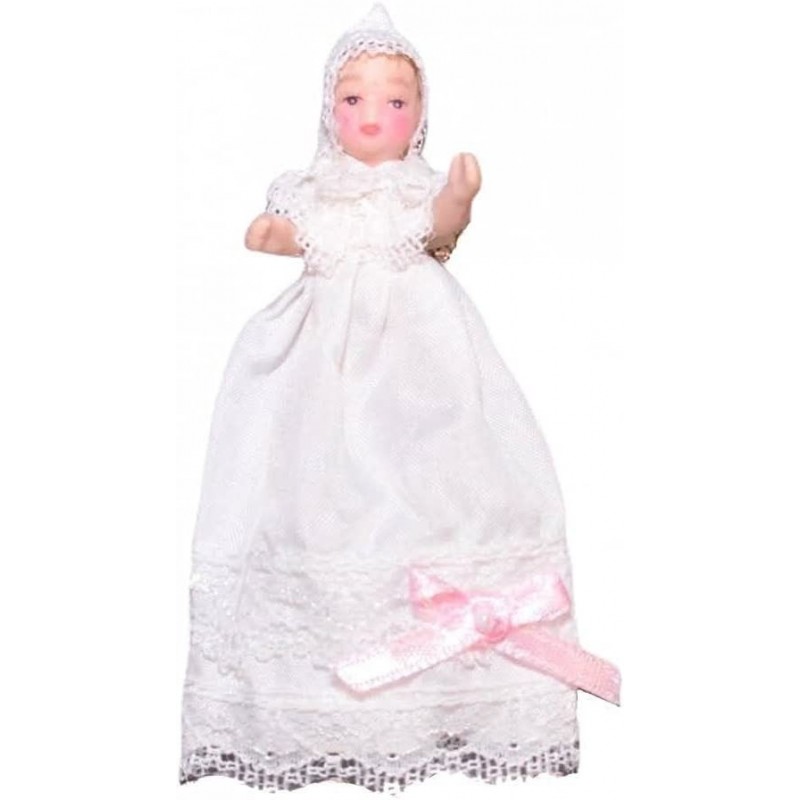 Dollhouse Baby in Christening Gown Miniature Victorian Porcelain People Pink $28.62 Dollhouse Accessories