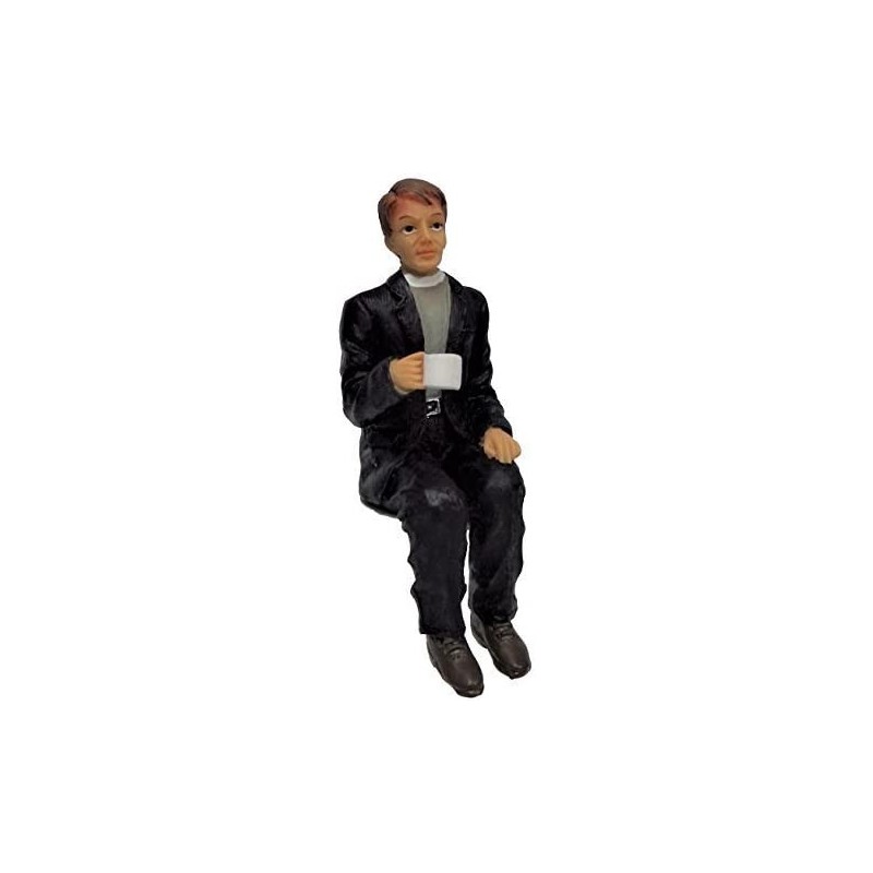 Jane Dollhouse Clergyman Minister Sitting with Cup of Tea Resin People $32.64 Dollhouse Accessories