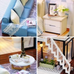 DIY Miniature Dollhouse Wooden Furniture Kit Handmade Mini Modern Apartment Model with Dust Cover & Music Box 1:24 Scale Crea...