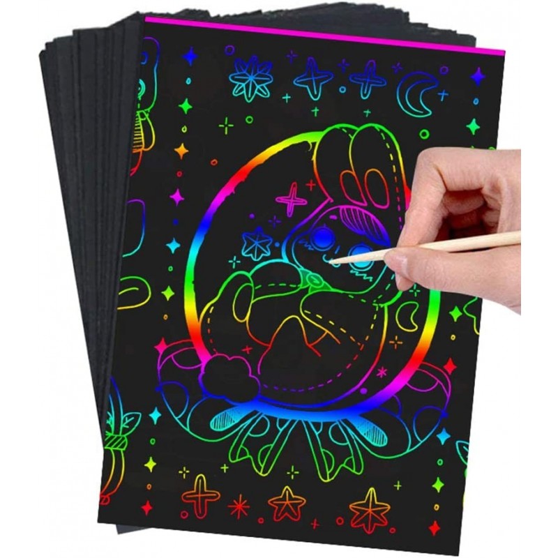 60-Pack Upgrade Thicker Rainbow Scratch Paper Art Kit for Kids Magic Scratch Off Arts and Crafts with 5 Wooden Styluses & 4 D...