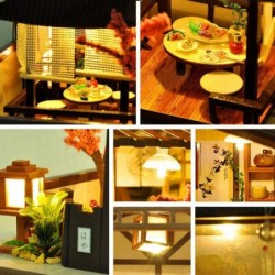 DIY Dollhouse Miniature Kit with Music and Dust Proof Retro Japanese Sakura Villa Dolls House Led Furniture Wooden Puzzle Mod...