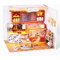 DIY Miniature and Furniture Dollhouse Kit Mini 3D Wooden Doll House Craft Model Shop Style with Dust Proof Cover and LED Crea...