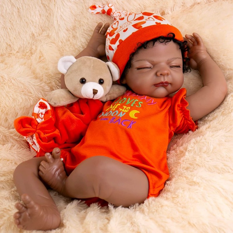 Black Reborn Baby Doll 22 Inch African American Lifelike Sleeping Dolls Look Real with Doll Accessories $93.93 Dolls