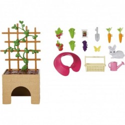 Doll and Gardening Playset with Doll (11.5 in Brunette Curvy) Pet Bunny Lattice with Plug-and-Play Produce and Garden Accesso...