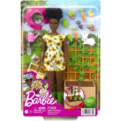 Doll and Gardening Playset with Doll (11.5 in Brunette Curvy) Pet Bunny Lattice with Plug-and-Play Produce and Garden Accesso...