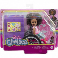 Chelsea Doll & Wheelchair with Chelsea Doll (Curly Brunette Hair) in Skirt & Sunglasses with Ramp & Sticker Sheet Toy for 3 Y...