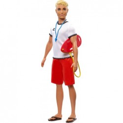 Ken Lifeguard Doll with Life Buoy Whistle and Blonde Hair Wearing T-Shirt Red Swim Trunks and Flip-Flops Gift for 3 to 7 Year...