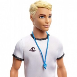 Ken Lifeguard Doll with Life Buoy Whistle and Blonde Hair Wearing T-Shirt Red Swim Trunks and Flip-Flops Gift for 3 to 7 Year...