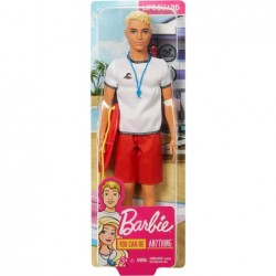 Ken Lifeguard Doll with Life Buoy Whistle and Blonde Hair Wearing T-Shirt Red Swim Trunks and Flip-Flops Gift for 3 to 7 Year...