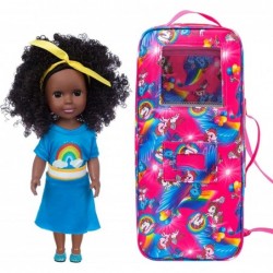 14.5 Inch Black Girl Doll and Doll Bag Travel Sets American 14.5 inch Doll Travel Case Suitcase Storage Bag Carry Bag with Mu...