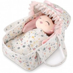 Soft Baby Doll Bassinet with Lace Canopy and Pillow Blanket 3 PCs Doll Carry Cot Set Play Baby Doll Carrier 13 inch - Pink Ro...