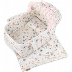 Soft Baby Doll Bassinet with Lace Canopy and Pillow Blanket 3 PCs Doll Carry Cot Set Play Baby Doll Carrier 13 inch - Pink Ro...