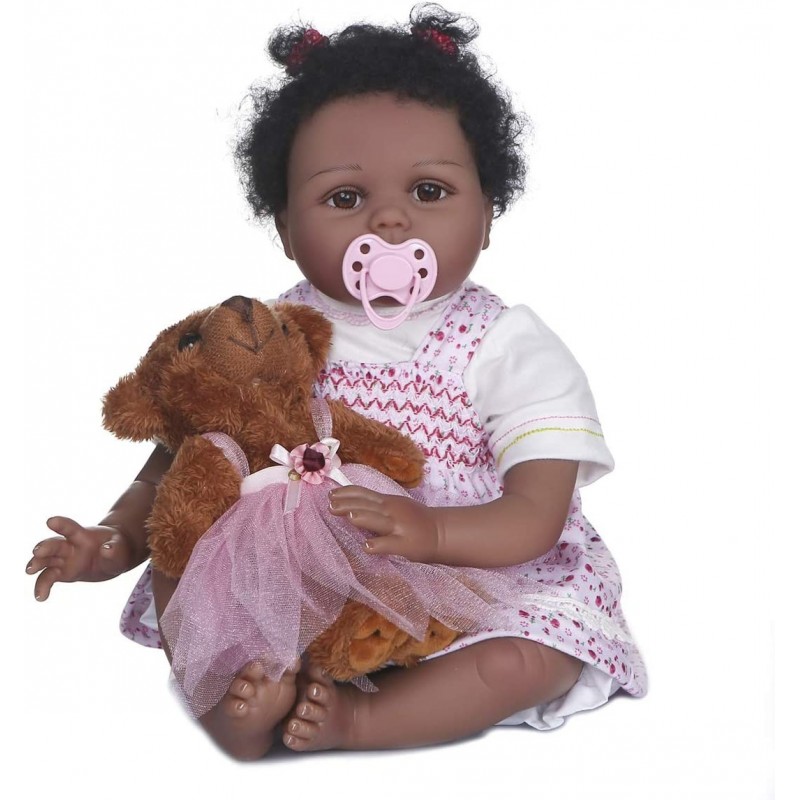 Black Reborn Baby Dolls Girl 22Inches Realistic Newborn Cute Real Life Handmade Soft Silicone Baby Dolls Weighted Best Gift $...