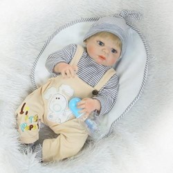 Realistic Reborn Dolls Baby Boy Silicone Full Body Eyes Open Baby Reborn Dolls 22" Lifelike Silicone Doll Anatomically Correc...