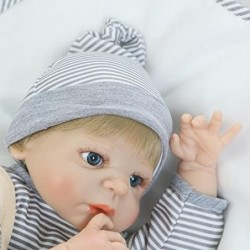 Realistic Reborn Dolls Baby Boy Silicone Full Body Eyes Open Baby Reborn Dolls 22" Lifelike Silicone Doll Anatomically Correc...