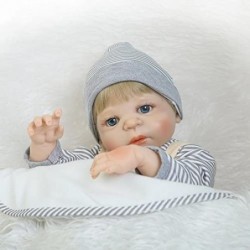 Realistic Reborn Dolls Baby Boy Silicone Full Body Eyes Open Baby Reborn Dolls 22" Lifelike Silicone Doll Anatomically Correc...