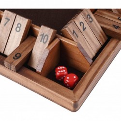 14 Inches 4-Way Shut The Box Dice Board Game (2-4 Players) for Kids & Adults [4 Sided Large Wooden Board Game 8 Dice + Shut-T...