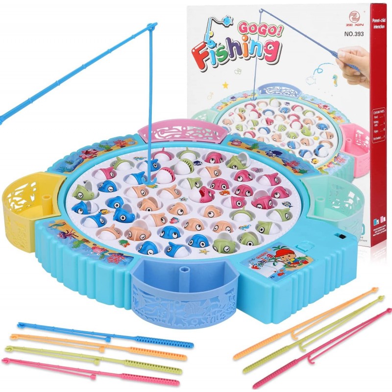 Magnetic Fishing Game Toys Rotating Board Game with Music Including 45 Fishes and 8 Fishing Poles Party Game Toys for Kids Ag...