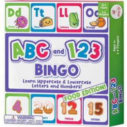 Alphabet and Number ABC and 123 Bingo Board Game for Kindergarten and Preschool Kids Learn to Read Fun and Cute Foods Version...