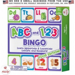 Alphabet and Number ABC and 123 Bingo Board Game for Kindergarten and Preschool Kids Learn to Read Fun and Cute Foods Version...