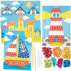 FE297 Seaside Sequin Art Kits - Pack of 4 Make Your Own Childrens Art Set Creative Activities for Kids Decorate Your Own Arts...