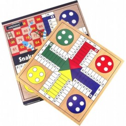 12 inches Wooden Ludo Board Game - Snakes and Ladders 2 in 1 Reversible 1-4 Players Family Dice Games Set for Kids Adults Cla...