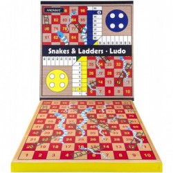 12 inches Wooden Ludo Board Game - Snakes and Ladders 2 in 1 Reversible 1-4 Players Family Dice Games Set for Kids Adults Cla...