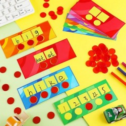 Sound Box Mats and Chips 24 Pcs Dry Erase Mats and 84 Pcs Chips Phonemic Awareness Phonics Games Reading Games EZread Sound B...