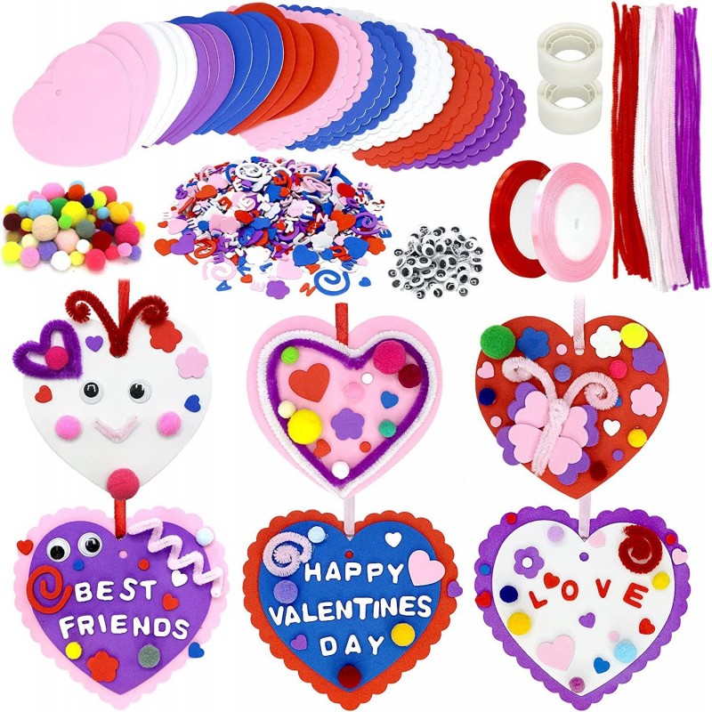 GP Life 30 Sets Valentines Day Crafts for Kids DIY Valentines Day Heart Craft Kits Include Pipe Cleaners Pom Poms Wiggle Eyes...