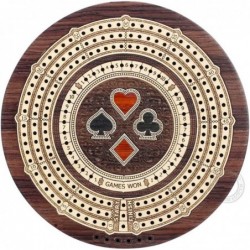 Round Shape 3 Track Non-Continuous Cribbage Board - Push Drawer Storage for Pegs and 1 Deck of Cards with Score Marking Field...