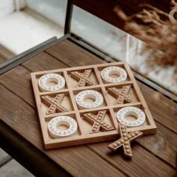 Tic Tac Toe Wood Board Game for Kids Family 10.6 Inch Rustic Wooden Coffee Table Decor Wood & White $62.91 Board Games