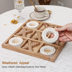 Tic Tac Toe Wood Board Game for Kids Family 10.6 Inch Rustic Wooden Coffee Table Decor Wood & White $62.91 Board Games