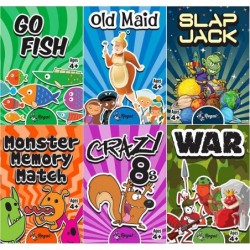 Kids Classic Card Games - Includes Old Maid Go Fish Slapjack Crazy 8's War and Silly Monster Memory Match- for Family Game Ni...