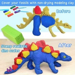 6 X Clay Dinosaurs - with Silicon Scale Stamp and Non-Dry Modeling Clay - Kids Dinosaur Arts and Crafts for Boys Age 5-8 Girl...