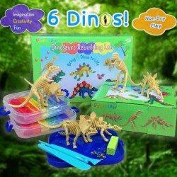 6 X Clay Dinosaurs - with Silicon Scale Stamp and Non-Dry Modeling Clay - Kids Dinosaur Arts and Crafts for Boys Age 5-8 Girl...