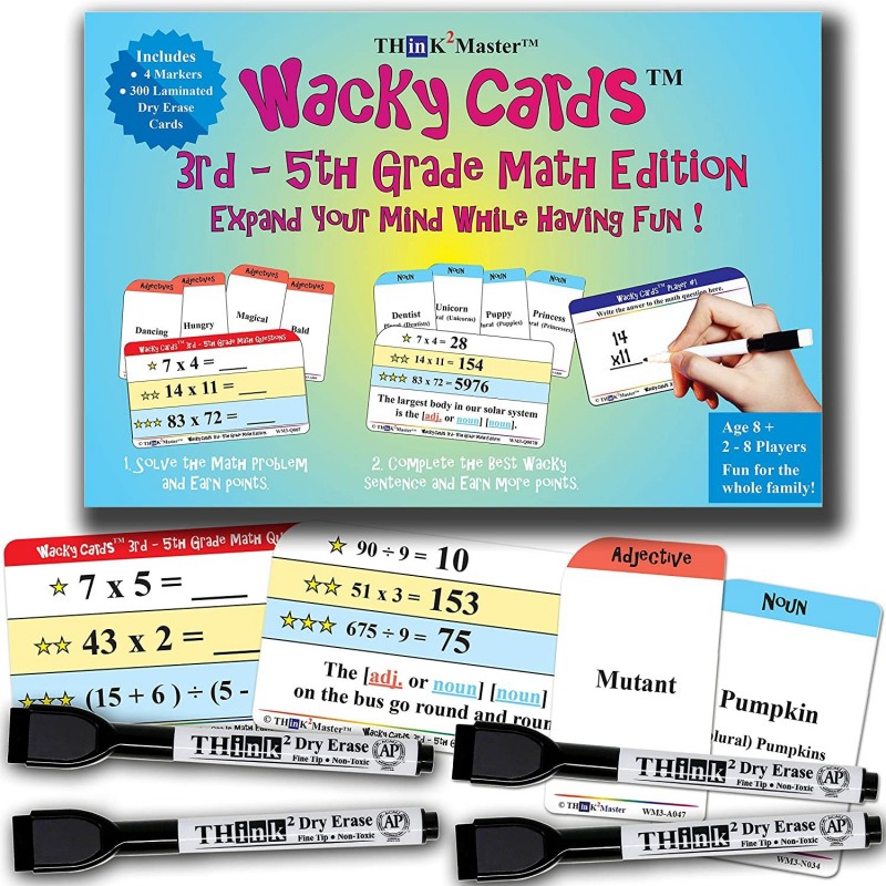 Wacky Cards 3rd - 5th Grade. Math Card Game for Families & Classroom. Make Hilarious Sentences While Practicing Math Includin...