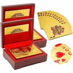 Yuiviot（2 Pack） Mahogany Wooden Gift Box Case and 2 Decks of 24k Gold Plated Waterproof Playing Cards Poker Luxury for Poker ...