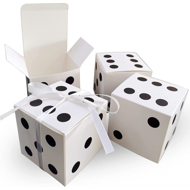 24 Pack Dice Favor Boxes White 4x4x4 inches dice Boxes Bulk for centerpieces with White Ribbon dice Game Night Party Decorati...