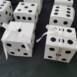 24 Pack Dice Favor Boxes White 4x4x4 inches dice Boxes Bulk for centerpieces with White Ribbon dice Game Night Party Decorati...