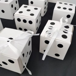 24 Pack Dice Favor Boxes White 4x4x4 inches dice Boxes Bulk for centerpieces with White Ribbon dice Game Night Party Decorati...