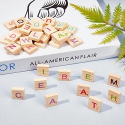 300PCS Colorful Wood Letter Tiles A-Z Capital Letters Wood Colorful Scrabble Tiles Letter Tiles Wood Pieces for Making Alphab...